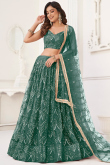 Sea Green Sequins Embroidered Flared Style Net Lehenga