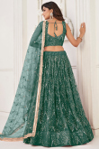 Sea Green Sequins Embroidered Flared Style Net Lehenga