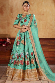 Seafoam Green Art Silk Digital Print Wedding Lehenga