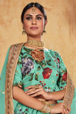 Seafoam Green Art Silk Digital Print Wedding Lehenga