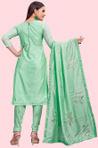 Seafoam Green Chanderi Silk Straight Cut Churidar Suit