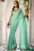 Seafoam Green Chinnon Plain Saree with Sequence Work Blouse