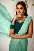Seafoam Green Chinnon Plain Saree with Sequence Work Blouse