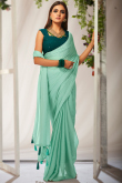 Seafoam Green Chinnon Plain Saree with Sequence Work Blouse