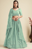 Seafoam Green Embroidered Georgette Lehenga Choli For Mehndi