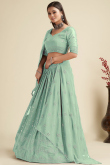 Seafoam Green Embroidered Georgette Lehenga Choli For Mehndi