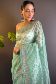 Seafoam Green Embroidered Net Light Weight Saree