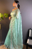 Seafoam Green Embroidered Net Light Weight Saree