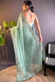 Seafoam Green Embroidered Net Light Weight Saree