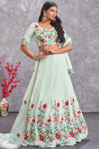 Seafoam Green Mehndi Resham Embroidered Lehenga in Georgette