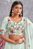 Seafoam Green Mehndi Resham Embroidered Lehenga in Georgette