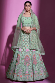 Seafoam Green Georgette Stone Embroidered Lehenga