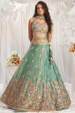 Seafoam Green Organza Embroidered Panelled Style Lehenga