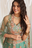 Seafoam Green Organza Embroidered Panelled Style Lehenga