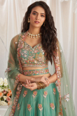 Seafoam Green Organza Embroidered Panelled Style Lehenga