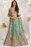 Seafoam Green Organza Embroidered Panelled Style Lehenga