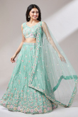 Seafoam Green Panelled Style Art Silk Lehenga