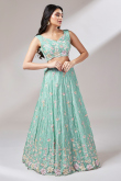Seafoam Green Panelled Style Art Silk Lehenga