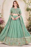 Seafoam Green Poly Georgette Embroidered Flared Style Lehenga 