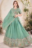 Seafoam Green Poly Georgette Embroidered Flared Style Lehenga 