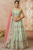 Seafoam Green Silk Blend Embroidered Flared Lehenga