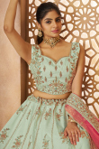 Seafoam Green Silk Blend Embroidered Flared Lehenga