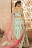 Seafoam Green Silk Blend Embroidered Flared Lehenga