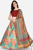 Seafoam Green Silk Digital print A-Line Style Lehenga