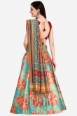 Seafoam Green Silk Digital print A-Line Style Lehenga