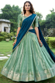 Seafoam Green Silk Woven Zari Flared Style Lehenga