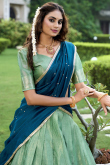 Seafoam Green Silk Woven Zari Flared Style Lehenga