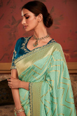 Seafoam Green Weaved Thread Art Silk Broad Border Saree