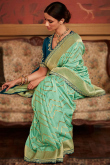 Seafoam Green Weaved Thread Art Silk Broad Border Saree