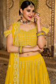 Sequins And Zari Embroidered Georgette Mustard Yellow Lehenga