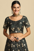 Sequins Embroidered Art Silk Lehenga In Dark Green 