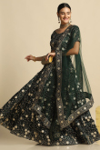 Sequins Embroidered Art Silk Lehenga In Dark Green 