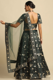 Sequins Embroidered Art Silk Lehenga In Dark Green 