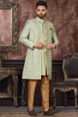 Sequins Embroidered Art Silk Pistachio Green Men's Sherwani