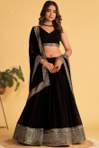 Sequins Embroidered Black Flared Style Georgette Lehenga