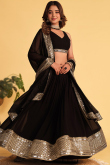 Sequins Embroidered Black Flared Style Georgette Lehenga