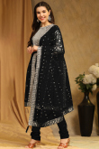 Sequins Embroidered Black Georgette Straight Cut Suit