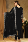 Sequins Embroidered Black Georgette Straight Cut Suit
