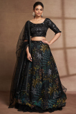 Sequins Embroidered Black Net Flared Lehenga