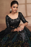 Sequins Embroidered Black Net Flared Lehenga