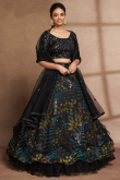 Sequins Embroidered Black Net Flared Lehenga