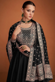 Sequins Embroidered Black Silk A Line Wedding Anarkali Suit