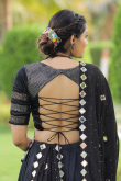 Sequins Embroidered Black Silk Flared Style Chaniya Choli