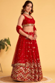 Sequins Embroidered Chilly Red Flared Style Georgette Lehenga