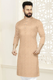 Sequins Embroidered Cotton Rayon Light Pink Men Kurta