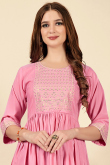 Sequins Embroidered Cotton Rayon Pink Kurti